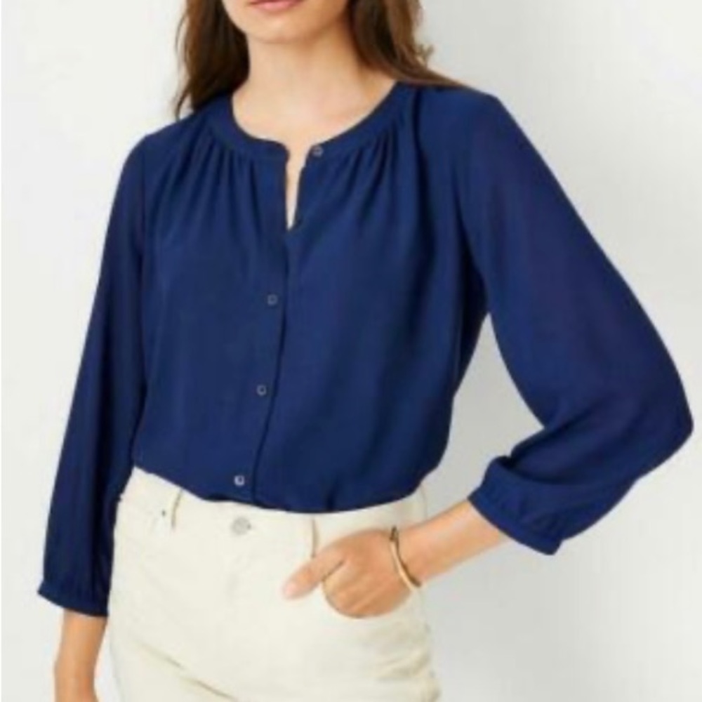 NWT Ann Taylor Shirred 3/4 Sleeve Blouse
